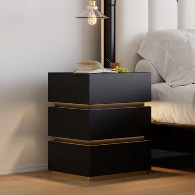 Homary Smart 3-drawer Nightstand With Charging Station Bedside Table With Light In Black