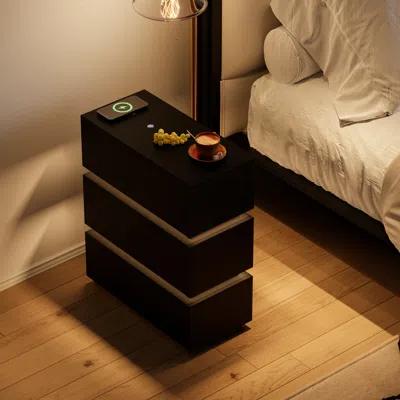 Homary Smart Led 3 Drawer Nightstand Wireless Charging Station Bedside Table With Light Modern Black
