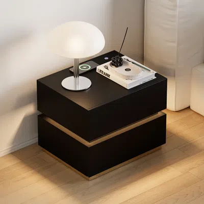 Homary Smart Led Nightstand Wireless Charging Station Bedside Table With Light Modern Black