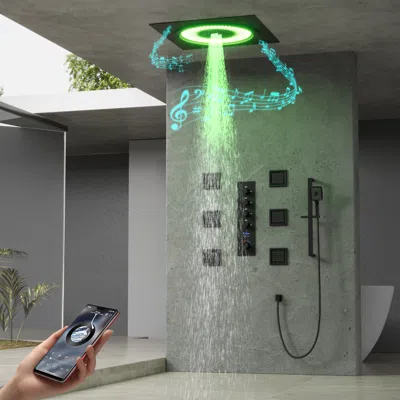 Homary Smart Thermostatic Bluetooth Shower System With Led Lighting & Multi-function Jets In Green