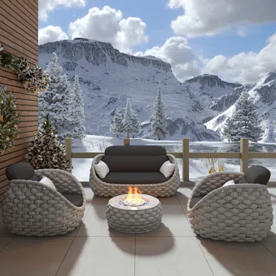 Homary Smokeless Propane Outdoor Fire Pit Table Round Patio Furniture Tatta Weave Round Propane Outdoor Fir In Gray