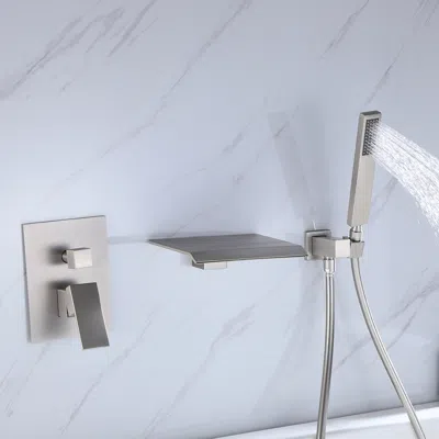 Homary Solid Brass Single Handle Wall Mount Tub Faucet In Brushed Nickel In Silver