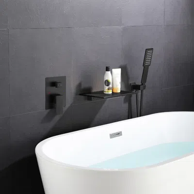 Homary Solid Brass Waterfall Single Handle Wall-mounted Bathtub Faucet Tub Filler In Black In White