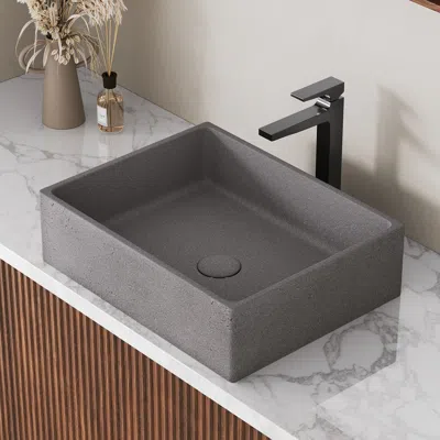 Homary Square Gray Concrete Vessel Sink—18'' Modern Rectangular Countertop Basin For Bathroom Vanity