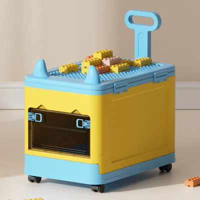 Homary Stackable Folding Children Toy Organizer Cart Multifunctional Storage Box With Wheels In Yellow