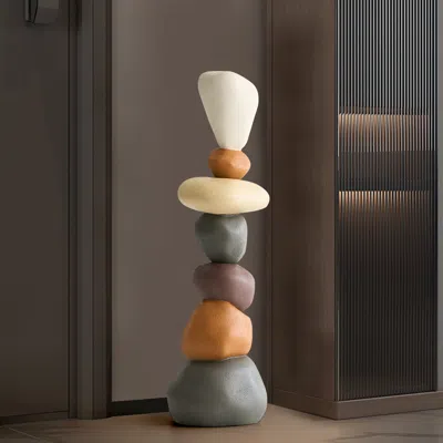 Homary Stacked Resin Stone Floor Sculpture – 44.9 Inches Tall In Multi