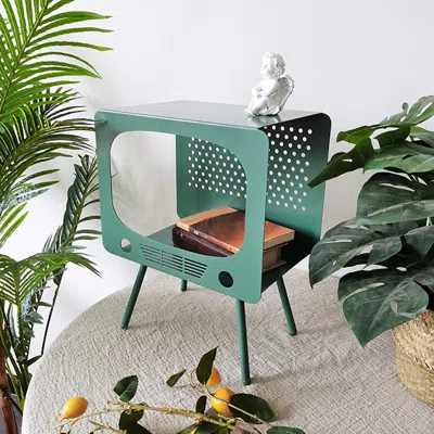 Homary Stert Tv Sculpt Display Shelving Unique End Table In Green In Multi