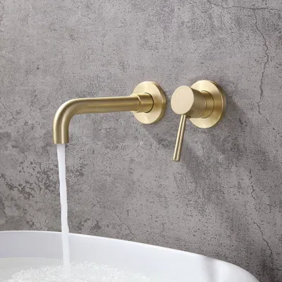 Homary Stev Brushed Brass Single Lever Wall Mounted Bathroom Faucet Swivel Sink Faucet Brass In Gold