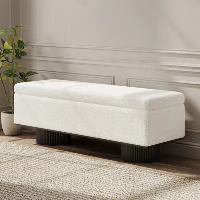 Homary Storage Entryway Bench Boucle & Wood Entryway Furniture In White