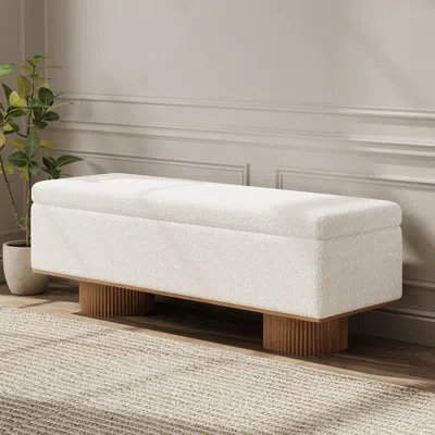 Homary Storage Entryway Bench Boucle & Wood Entryway Furniture In White