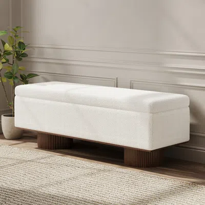 Homary Storage Entryway Bench Boucle & Wood Entryway Furniture In White