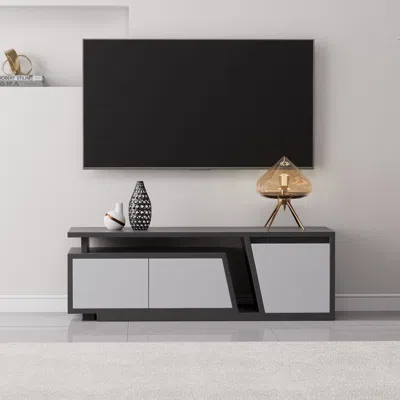 Homary Storage Modern Gray Wood Tv Stand Extendable 1200mm-1800mm Floor-standing Tv Unit With 3 Drawers In Black