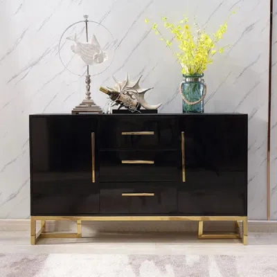 Homary Stovf Black 47" Wood Kitchen Sideboard With Drawers Modern Sideboard Buffet