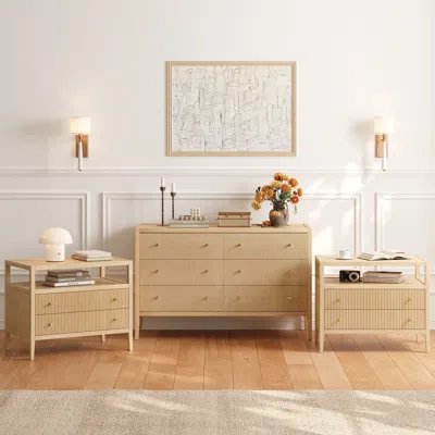 Homary Stria Natural Fluted 6-drawer Dresser & 2 Wide Nightstands Set In Brown
