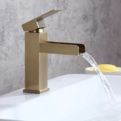 Homary Stylish 1-hole Single Handle Waterfall Bathroom Sink Faucet Solid Brass In Brushed Gold Finish