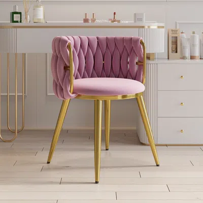 Homary Sweave Nordic Pink Barrel Back Dining Chair Round Accent Chair With Velvet Upholstery In Purple