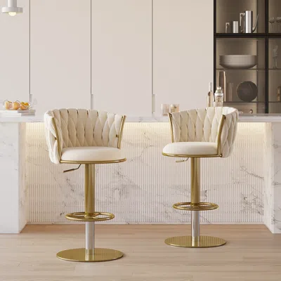Homary Sweave Off White Swivel Bar Stools Velvet Curved Back Adjustable Height Set Of 8