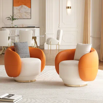 Homary Swivel Barrel Accent Chair Faux Leather Armchair For Living Room In Orange & White (35" Wide)