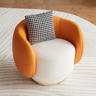 Homary Swivel Barrel Accent Chair Faux Leather Armchair For Living Room In Orange & White (35" Wide)