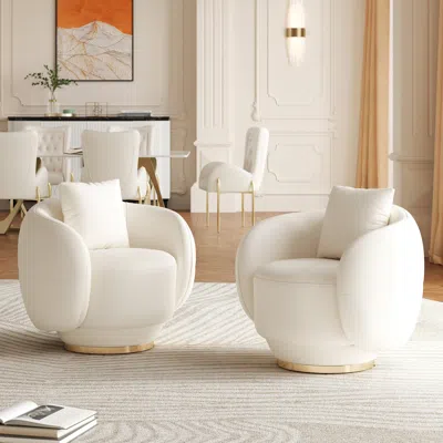 Homary Swivel Barrel Accent Chair Faux Leather Armchair For Living Room In Warm White Set Of 2