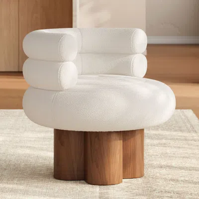 Homary Swivel Solid Wood Base Accent Chair Boucle Armchair For Living Room In White (28" Wide)