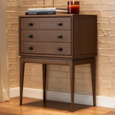 Homary Tanic Mid Century Modern Chest Cabinet With Storage 3 Drawers Of Ash Wood In Walnut In Brown