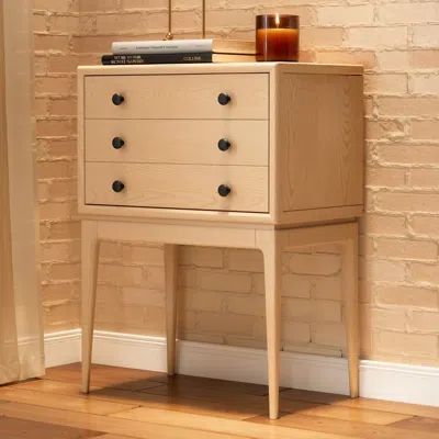 Homary Tanic Mid Century Modern Whitewash Chest Cabinet With Storage 3 Drawers Of Ash Wood In Brown
