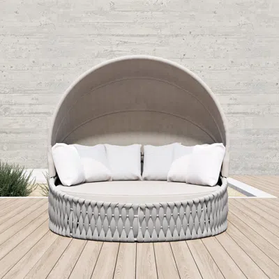 Homary Tatta 2 Pcs Adjustable Patio Outdoor Daybed Round Sectional With Canopy Exterior Furniture In Warm W In Gray
