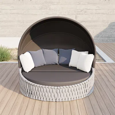 Homary Tatta Round Garden Polyrattan Sun Island With Roof And Weatherproof Cover In Gray