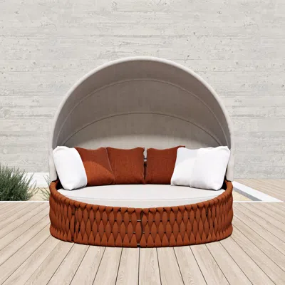 Homary Tatta Round Garden Polyrattan Sun Island With Roof And Weatherproof Cover In Orange