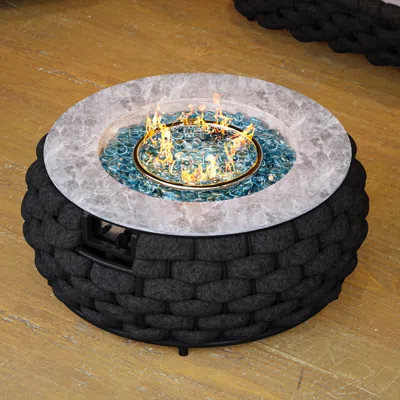 Homary Tatta Weave Round Smokeless Propane Fire Pit - Elegant Rattan & Marble Design, 50,000 Btu Outdoor He In Black