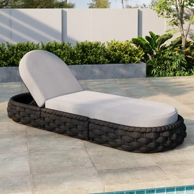 Homary Tatta Woven Rattan Outdoor Lounger Daybed Modern Yard & Patio Furniture In Dark Gray Cushion Include In Black