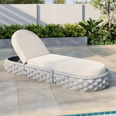 Homary Tatta Woven Rattan Outdoor Lounger Daybed Modern Yard & Patio Furniture In Light Gray Cushion Includ In White