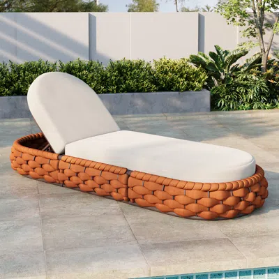 Homary Tatta Woven Rattan Outdoor Lounger Daybed Modern Yard & Patio Furniture In Orange Cushion Included ( In Brown