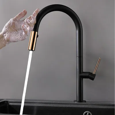 Homary Touch Pull Down Sprayer Kitchen Faucet With Double Function In Black & Rose Gold