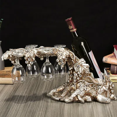Homary Traditional Wine Glass Rack Grape Vines Tabletop Wine Bottle Holder In Distressed Silver In Brown