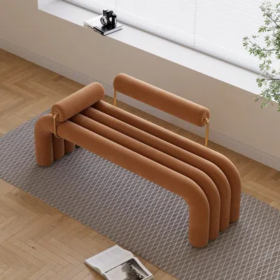 Homary Tufted Velvet Entryway Bench Entryway Furniture In Brown (47.2'')