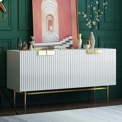 Homary Twixer 59" White Sideboard Buffet With Doors Accent Cabinet With Storage 4 Doors