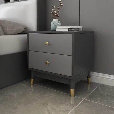 Homary Ultic Modern Nightstand With 2 Drawers In Gray With Metal Legs