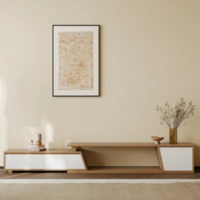 Homary Up To 120" Extendable White & Natural Tv Stand Minimalist Floor Media Console With 3 Drawers In Brown