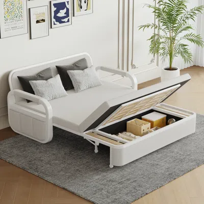Homary Up To 74.8" Cotton And Linen Sofa Bed Light Gray Sleeper Sofa Loveseat With Solid Wood Frame In White