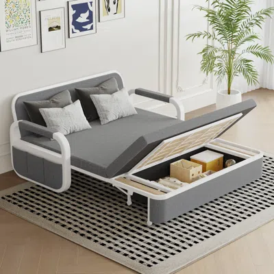 Homary Up To 74.8" Cotton And Linen Sofa Bed Light Gray Sleeper Sofa Loveseat With Solid Wood Frame