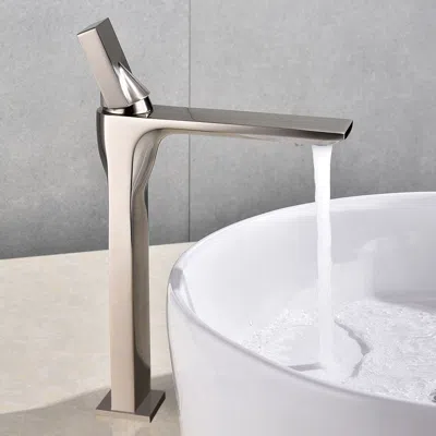 Homary Utop Modern Innovative Design Single Hole Sink Faucet In Brushed Nickel Solid Brass In Silver