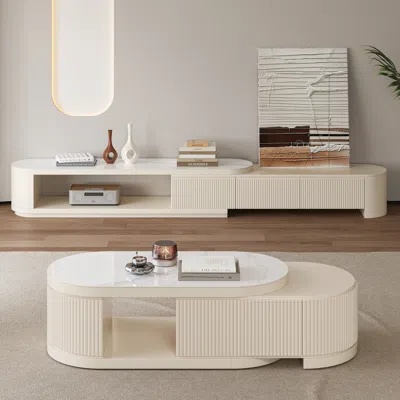 Homary Velar 71" Extendable Tv Stand & Coffee Table Set In White