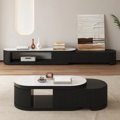 Homary Velar 71" Extendable Tv Stand & Coffee Table Set In Black