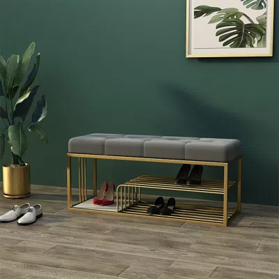 Homary Velvet Upholstered Entryway Bench With Storage Bed Bench In Gray