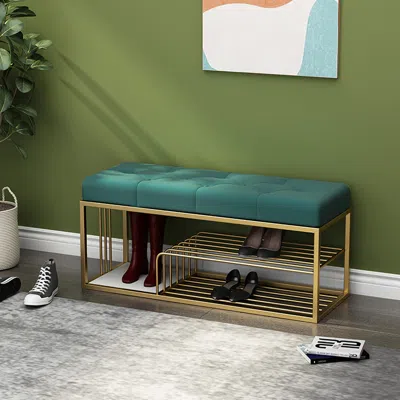 Homary Velvet Upholstered Entryway Bench With Storage Bed Bench In Green