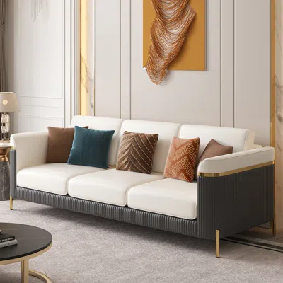 Homary Vertex 85" Modern Nappa Leather Upholstered 3-seater Sofa Pillow Included In Black