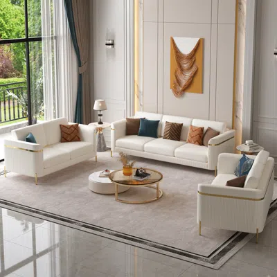 Homary Vertex Modern Faux Leather 3-piece Living Room Sofa Set In Neutral