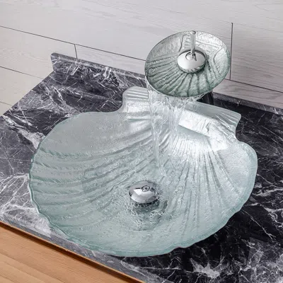 Homary Vessel Transparent Shell Shaped Crystal Glass Bowl Bathroom Wash Sink With Faucet In Gray